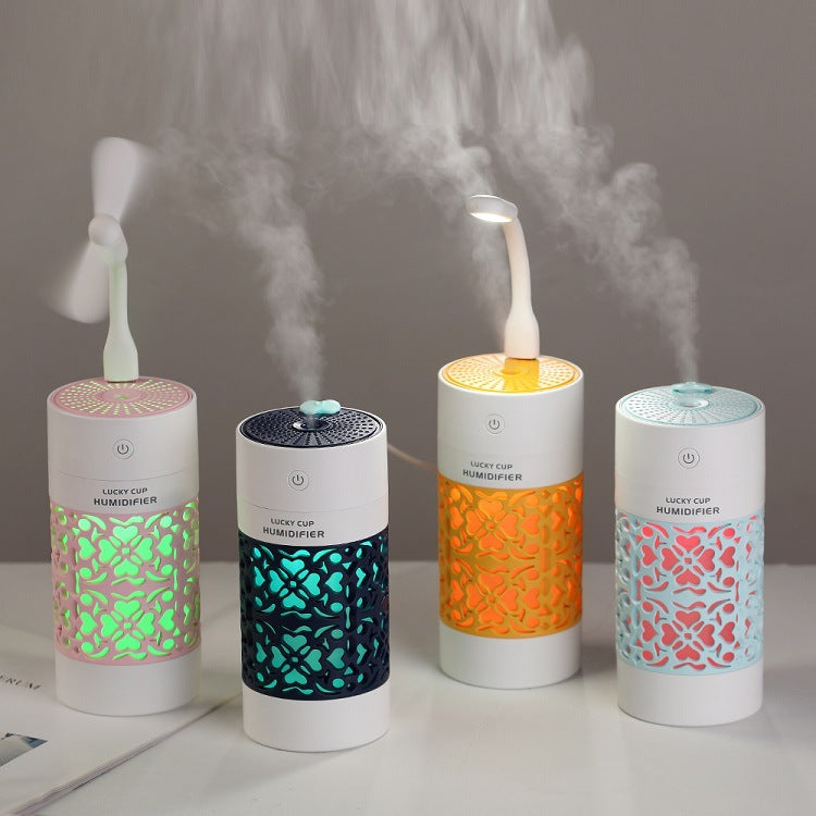 New product lucky cup humidifier car mini portable usb three-in-one humidifier romantic luminous moisturizing spray