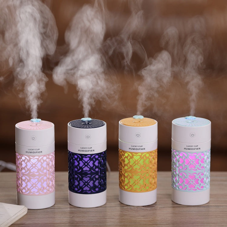 New product lucky cup humidifier car mini portable usb three-in-one humidifier romantic luminous moisturizing spray