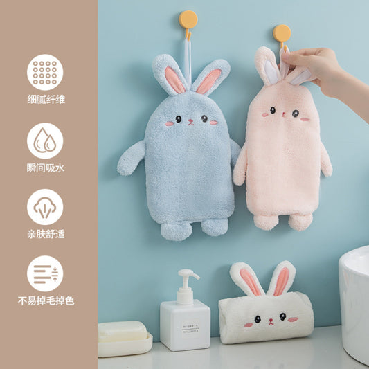 Cute Rabbit Hand Towel Bathroom Hangable Absorbent Quick-drying Towel Kitchen Bathroom Dual-use Rag Square Towel Wholesale